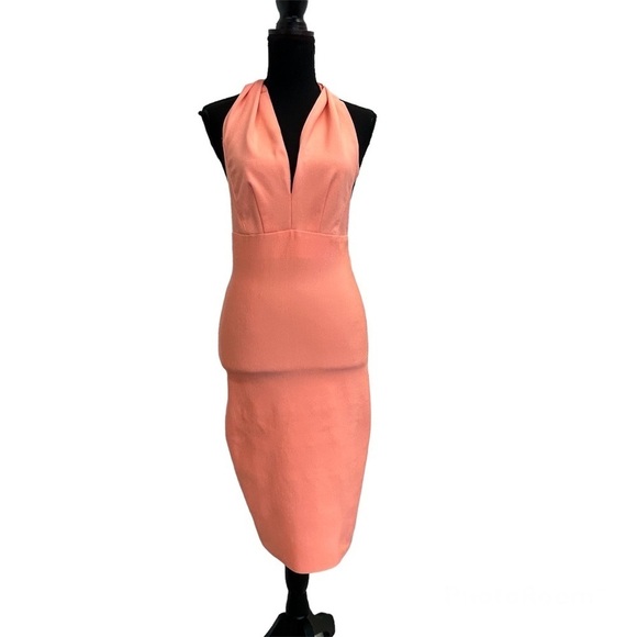 WOW couture peach halter bodycon bandage dress - Picture 1 of 12